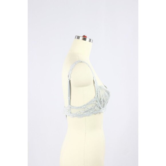 Vintage LA PERLA Silver Sage Green Stretch Lace Demi Balconette Bra, Size 3 - Picture 14 of 16